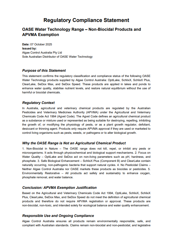APVMA Compliance Statement